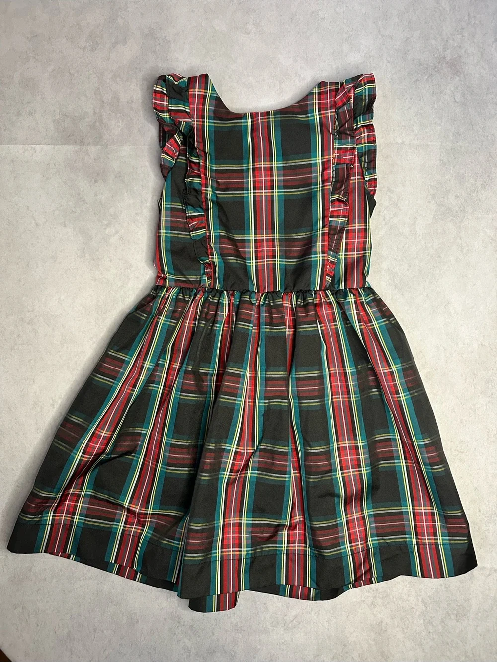 GAP Girls Kids Red, Green & Black Plaid Ruffle Sleeve Dress